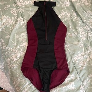 Women's Black and Burgundy Leotard